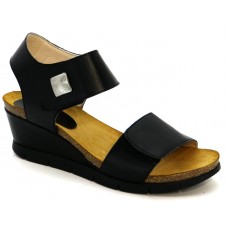 D  width OGS Wide Shoes Numana Black Leather Sandals 3E extra wide 